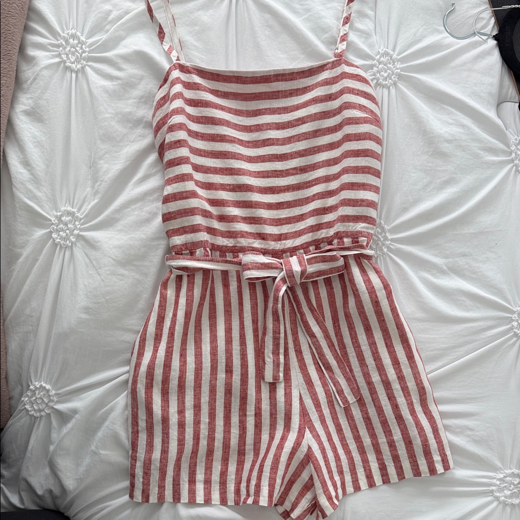 C&C California Red And White Striped Linen Romper